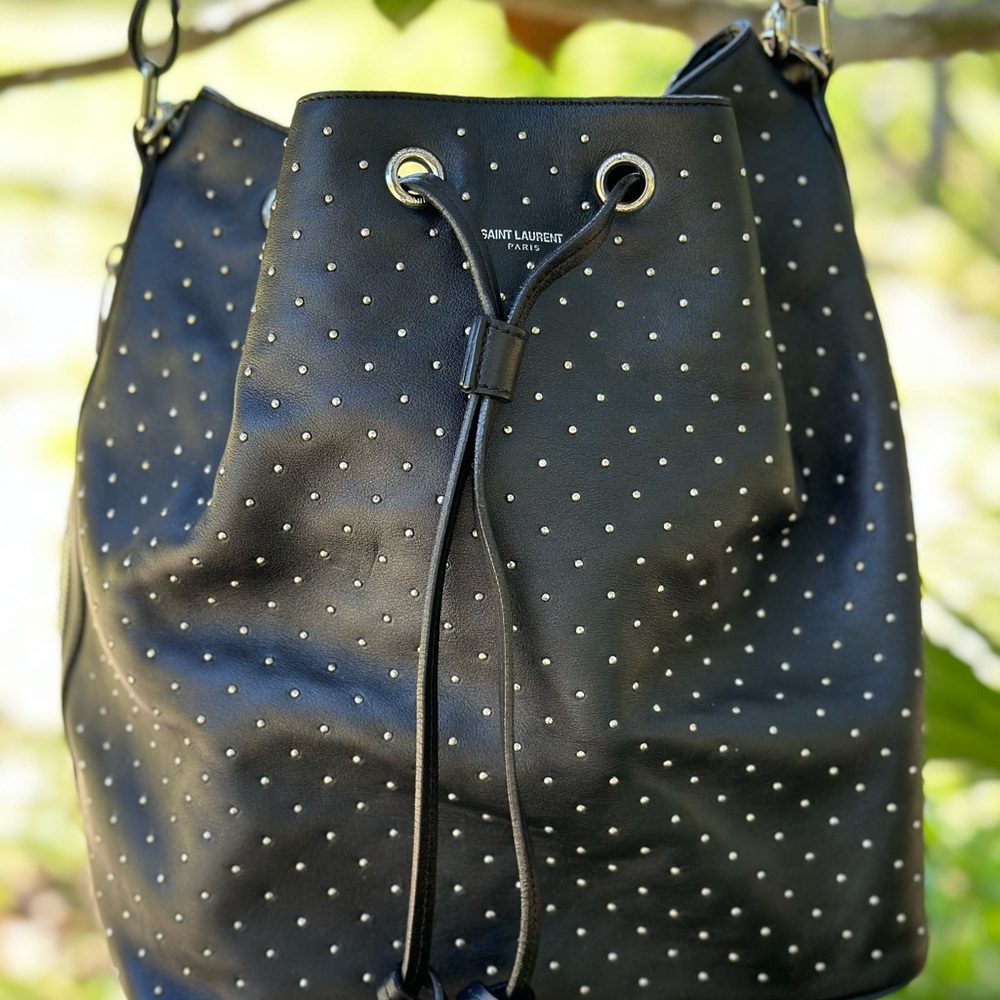 COPY - SAINT LAURENT Studded Emmanuelle Bucket Bag Black